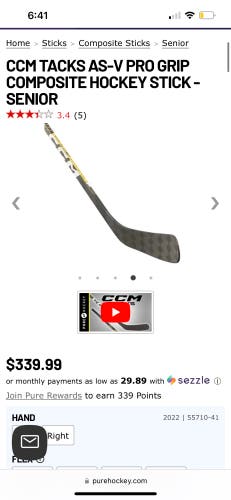 Senior Left Hand Pro Stock Super Tacks AS-V PRO Hockey Stick