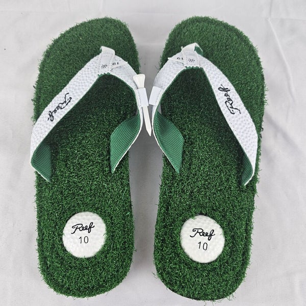 REEF Mulligan II Green White Bottle Opener Golf Inspired Flip Flop