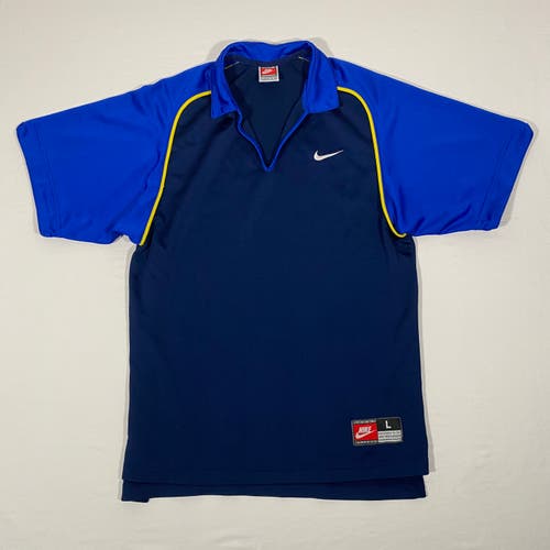 Vintage 90s NIKE Team Sports Mens Size L Blue V Neck Coachs Sideline Polo Shirt