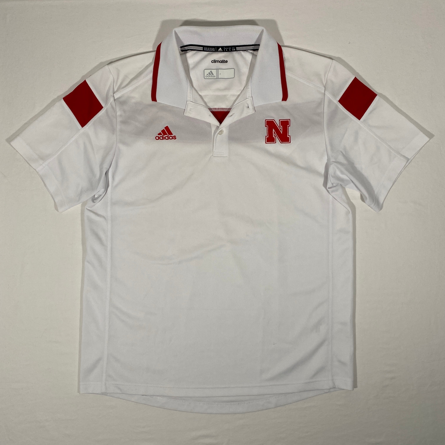 Adidas ClimaLite NCAA Nebraska Cornhuskers Men's Size L White Polo Golf Shirt