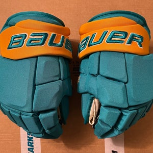 Rare San Jose Sharks Reverse Retro Bauer Gloves 14" Pro Stock