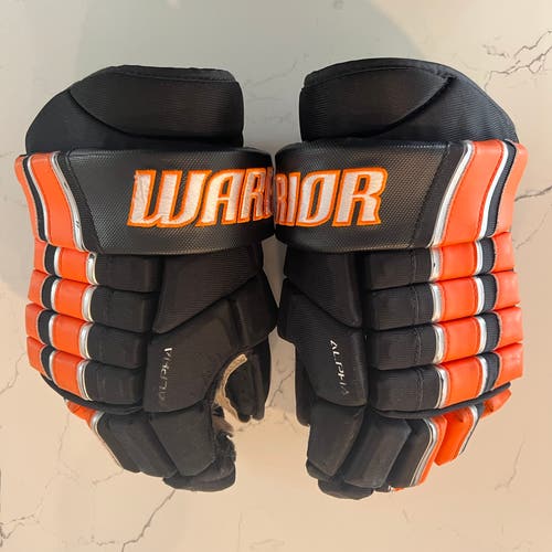 Warrior Senior 15” Hockey Gloves Black/Orange Alpha Pro Stock
