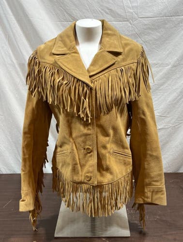 Vintage Berman's Leather Experts Blond Suede Fringe Jacket Women's 14 EXCELLENT