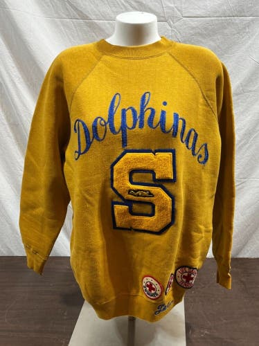 Vintage 1960s Dolphinas 'Lee' Embroidered Lifeguard Sweatshirt +Patches Medium