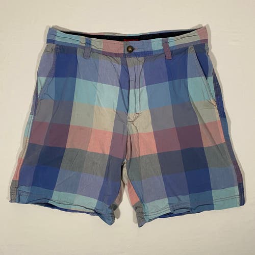 IZOD Men's Size 34 Pastel Multicolor Check Flat Front Casual/Golf Chino Shorts