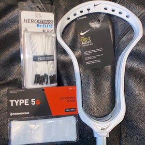 Brand New!  Nike CEO 2  Lacrosse Head w Hero 3.0 Strings and Stringking 5s Mesh!  No Trades!