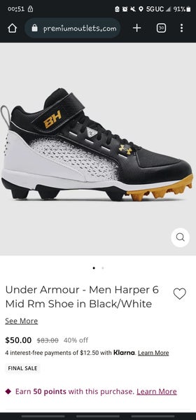 Black used Adult Men's 8.5 (W 9.5) Molded Under Armour Bryce Harper Cleat