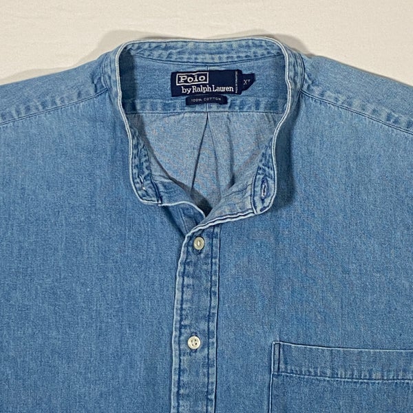 Vintage 90s Polo Ralph Lauren Size XL Blue Button Up Band Collar