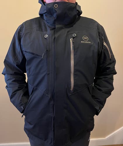 Used Men's Rossignol Ski Jacket, Black/Gold, Large (fits taller/larger man)