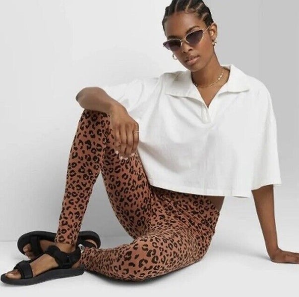 Avia Cheetah Print Mesh Moisture Wicking Fashion Leggings Maroon