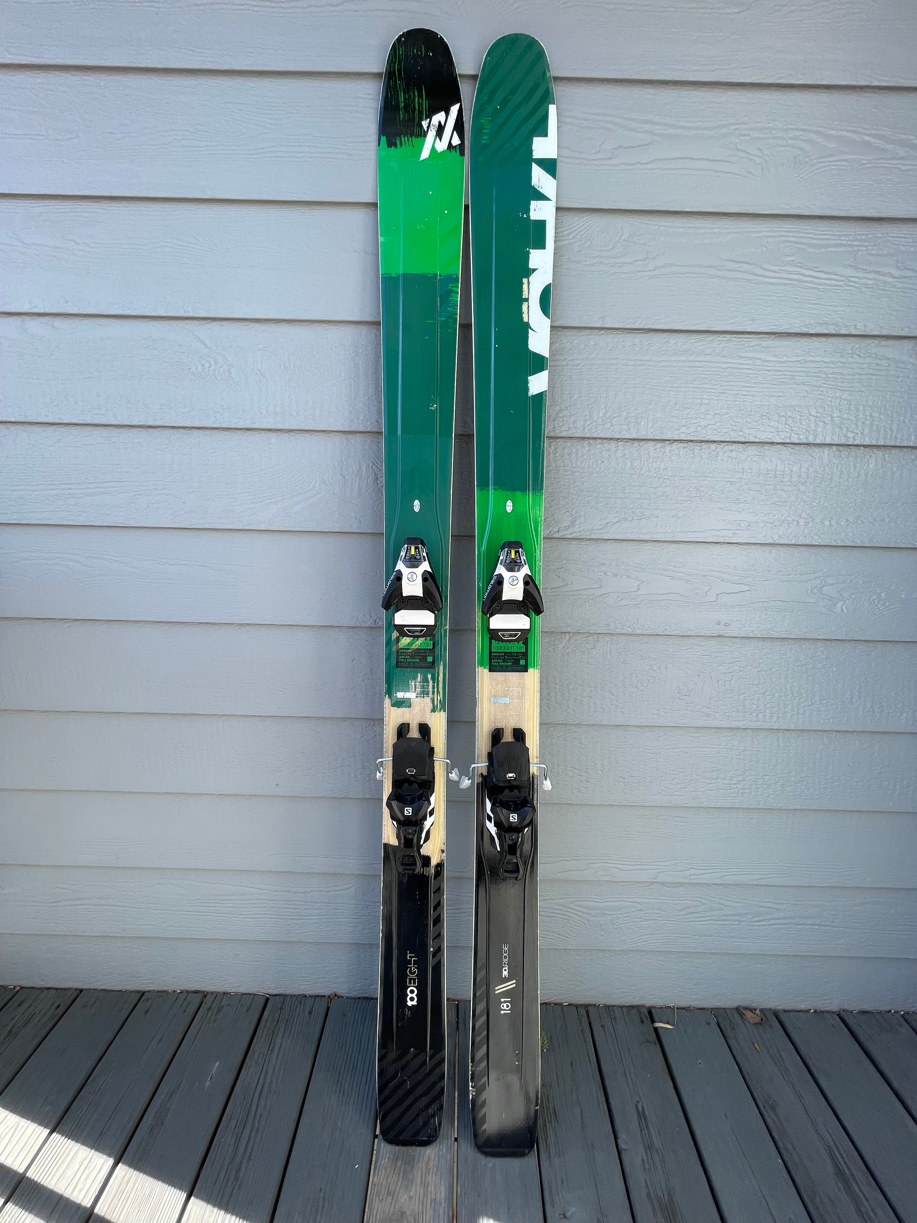 Used Men's 2018 Volkl 181 cm 100Eight Skis With Salomon STH13