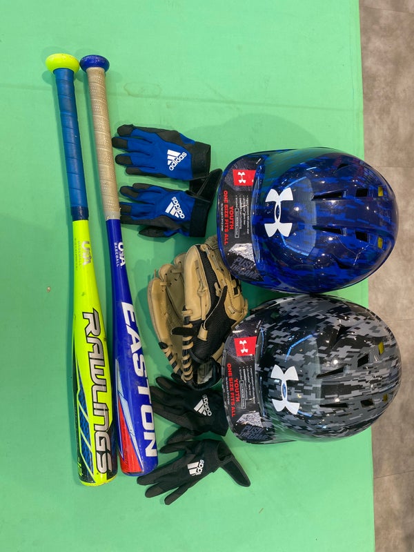 2 Tee Ball Sets (Bat + Helmets + Glove + Batting Gloves)