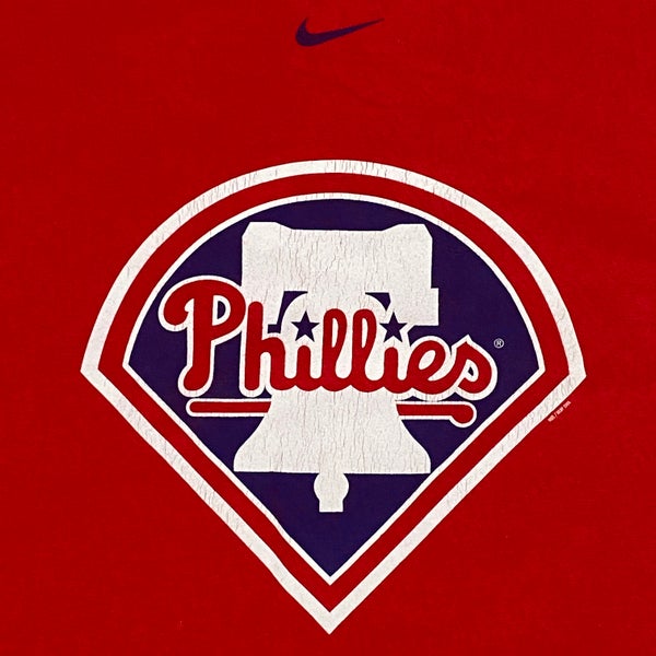 Vintage Nike Team MLB Phillies Men's Size L Red Short Sleeve Blue Ringer T Shirt