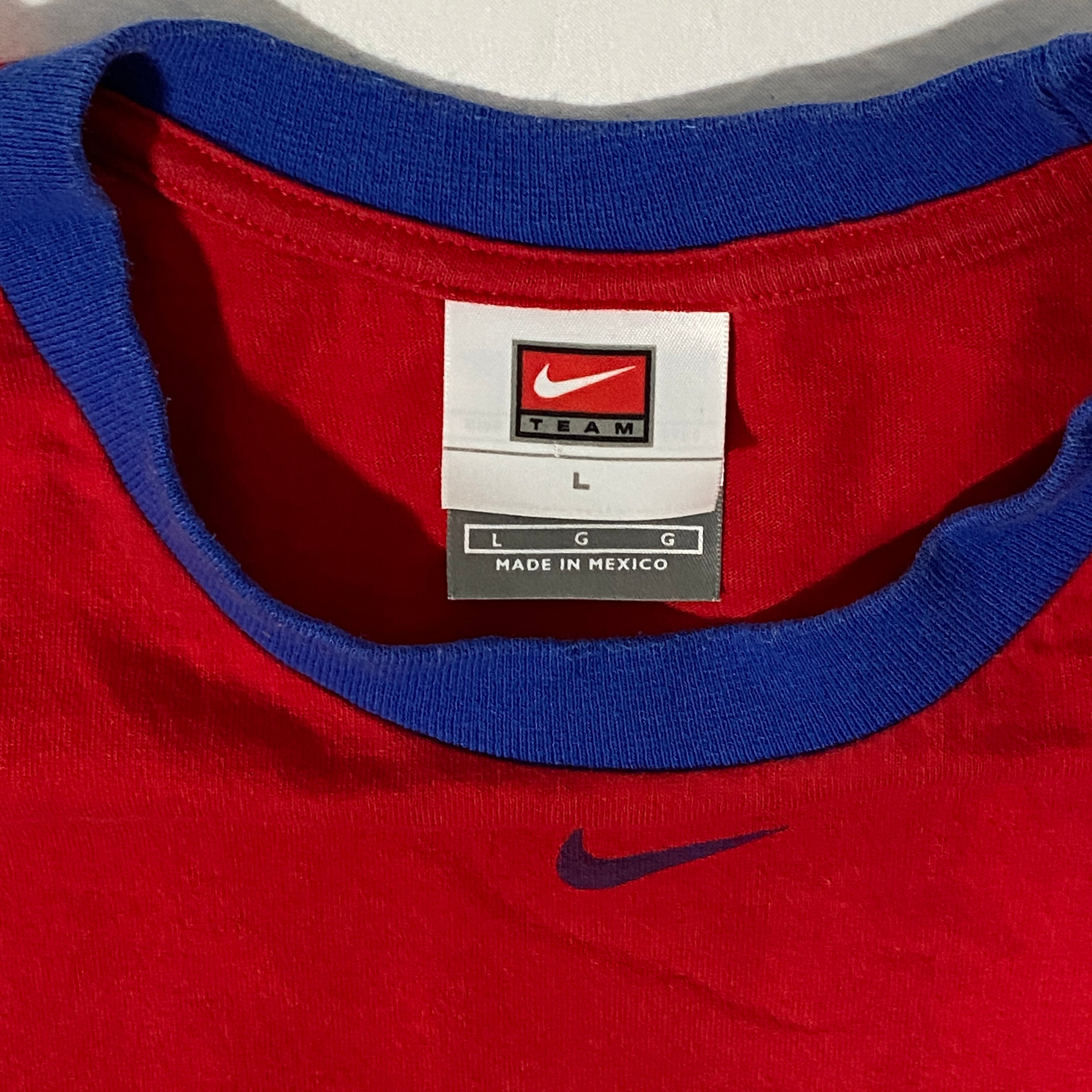 Vintage Nike Team MLB Phillies Men's Size L Red Short Sleeve Blue Ringer T Shirt