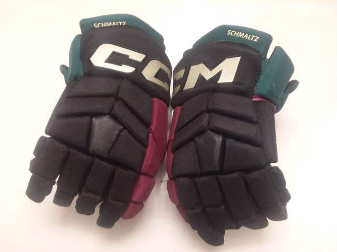 ARIZONA COYOTES Nick Schmaltz game-worn kachina/throwback CCM Pro gloves size 14 (2022-23 season)