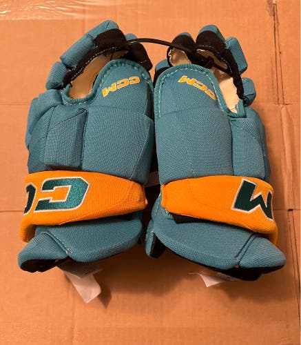 Rare San Jose Sharks Reverse Retro New CCM Gloves 14" Pro Stock