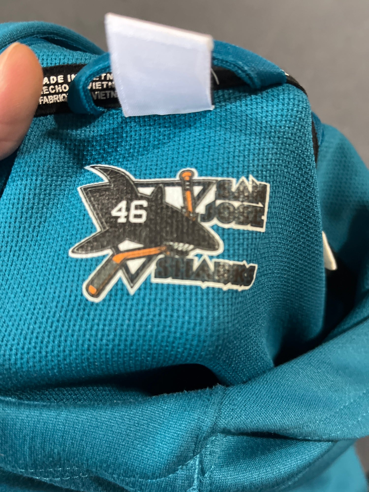 Used Player Issued Adidas San Jose Sharks Hoodie #46 Large