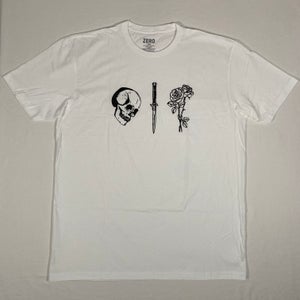 Zero Skateboards Men's Size L White Graphic Skull Switchblade Roses T Shirt New