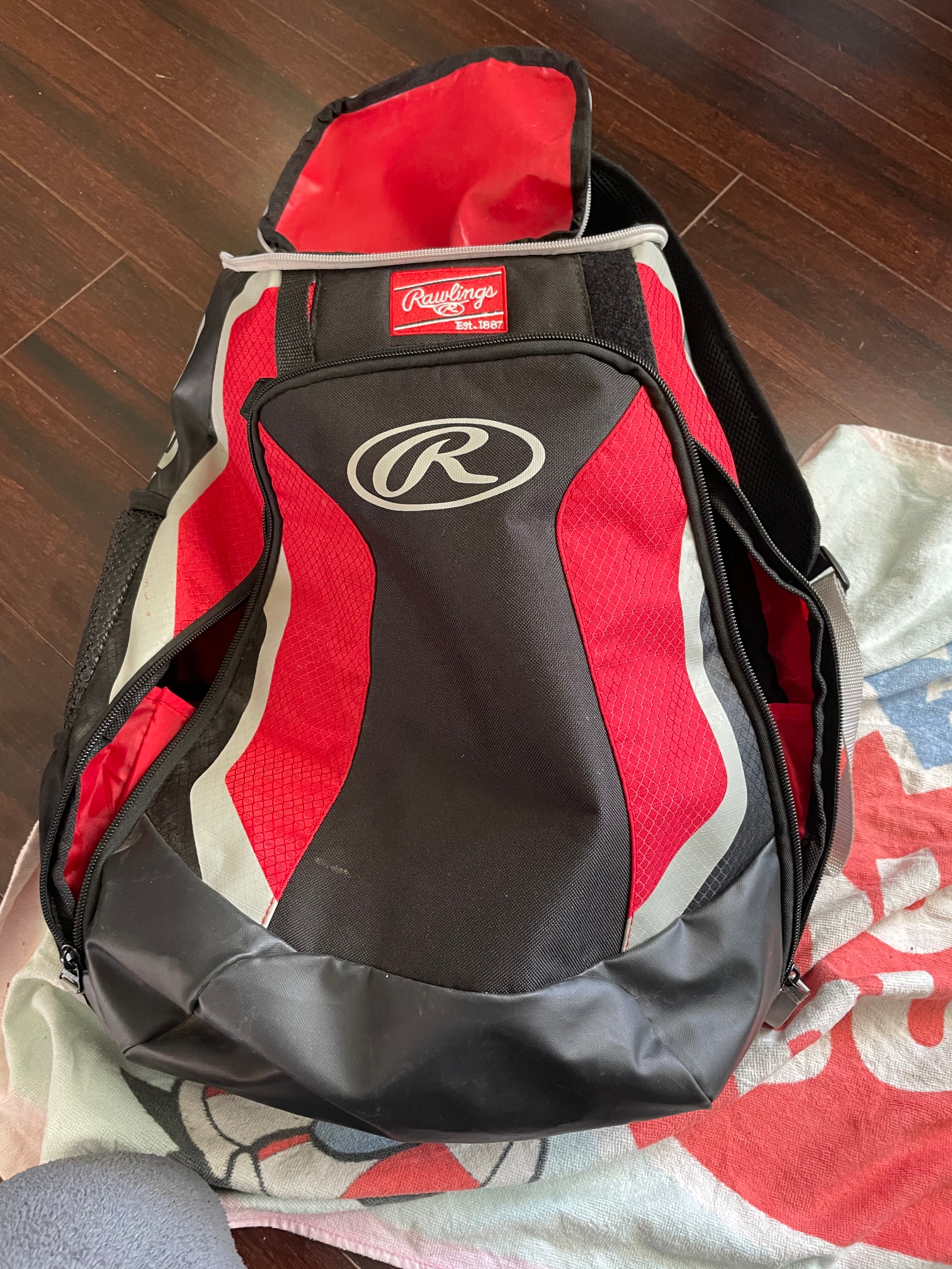 Used Red Rawlings R500 bat bag