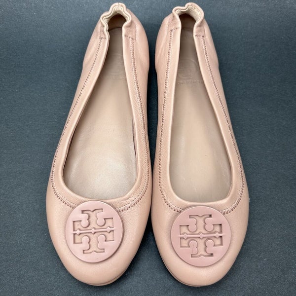 Tory Burch Minnie Travel Leather Ballet Flats Shoes Mauve Light Pink Size  12 M | SidelineSwap