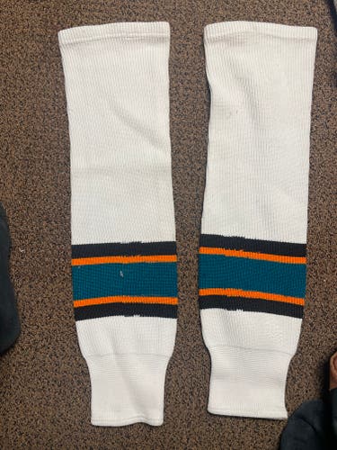 White Senior San Jose Shark colored Used Small K1 Socks