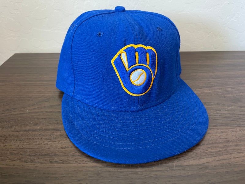Milwaukee Brewers Hat Baseball Cap Fitted 7 1/2 New Era Vintage 90s MLB  Blue USA