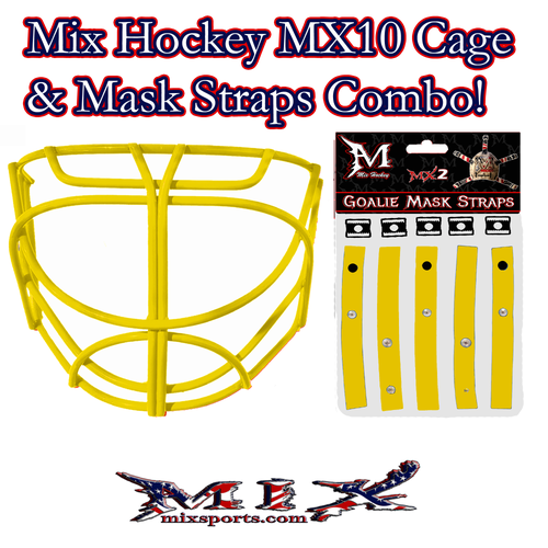 Mix hockey Cat Eye Goalie Cage (MX10) & Mask Straps Combo! (Yellow) -