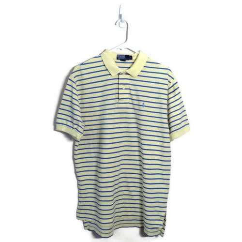 Polo By Ralph Lauren Men's Yellow-Blue Stripe Cotton Polo Golf Shirt Sz Large