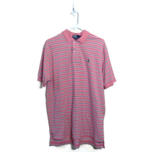 Polo By Ralph Lauren Men's Prima Cotton Pink Multicolor Stripe Polo Golf Shirt Sz Large