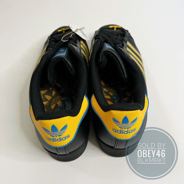 Adidas Originals Superstar Core Black Gold Blue 8.5