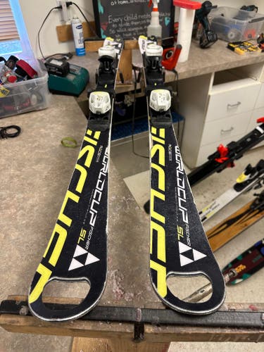 Used Kid's Fischer 125 cm Racing RC4 World Cup SL Skis With Bindings
