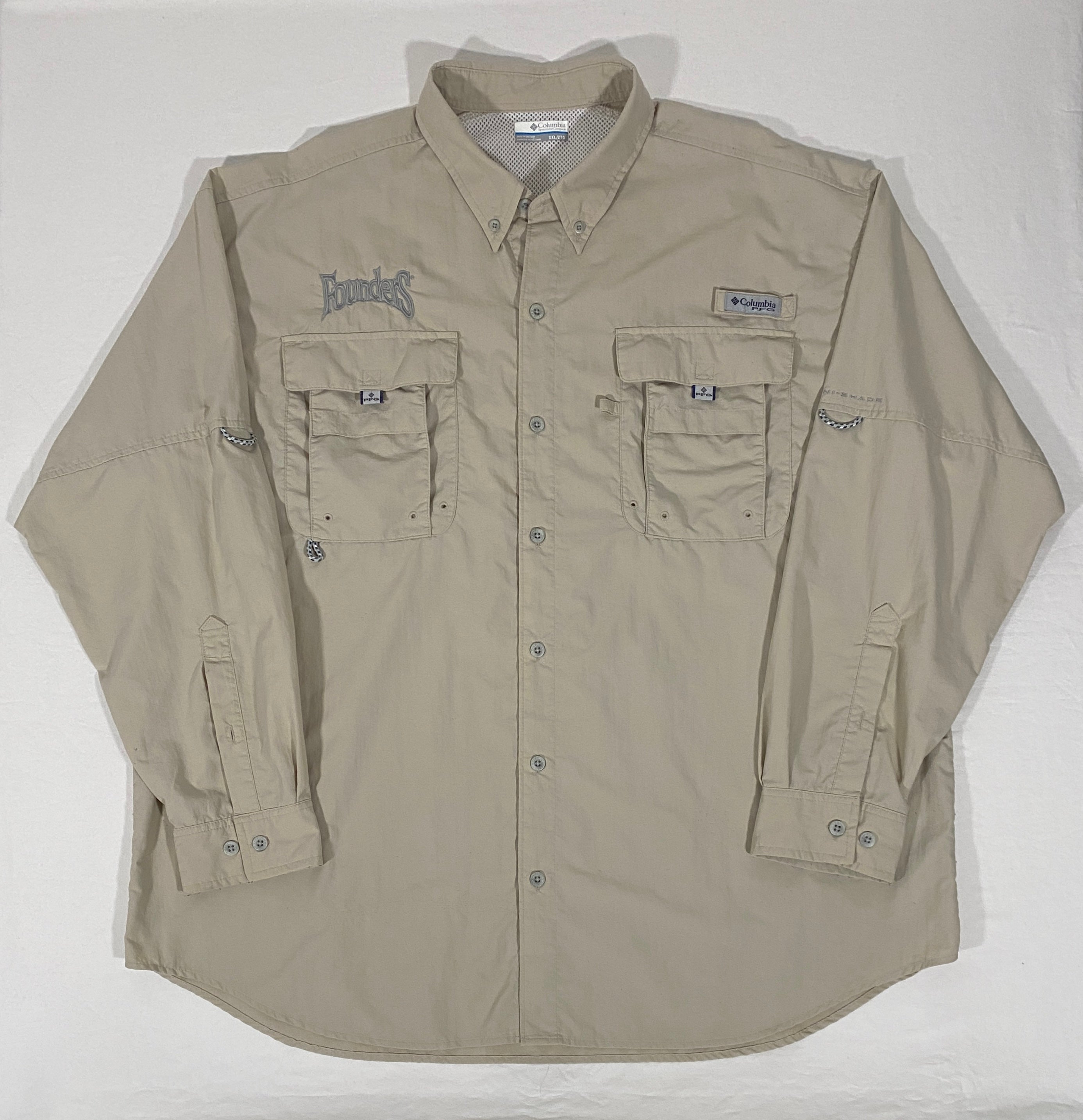Columbia PFG Men Size 2XL Khaki Button Up Vented Lined Long Sleeve Fishing  Shirt