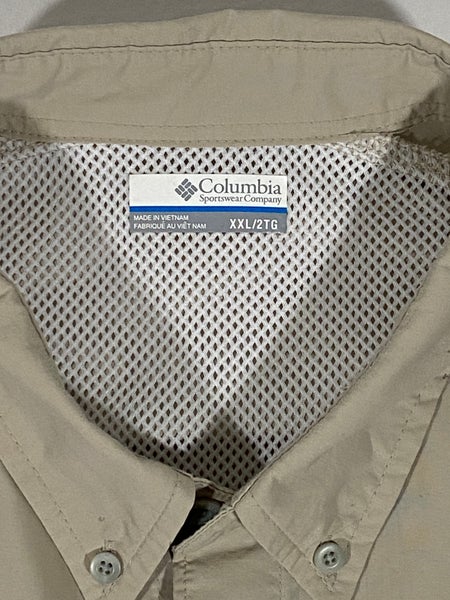 Columbia PFG Men Size 2XL Khaki Button Up Vented Lined Long Sleeve Fishing  Shirt