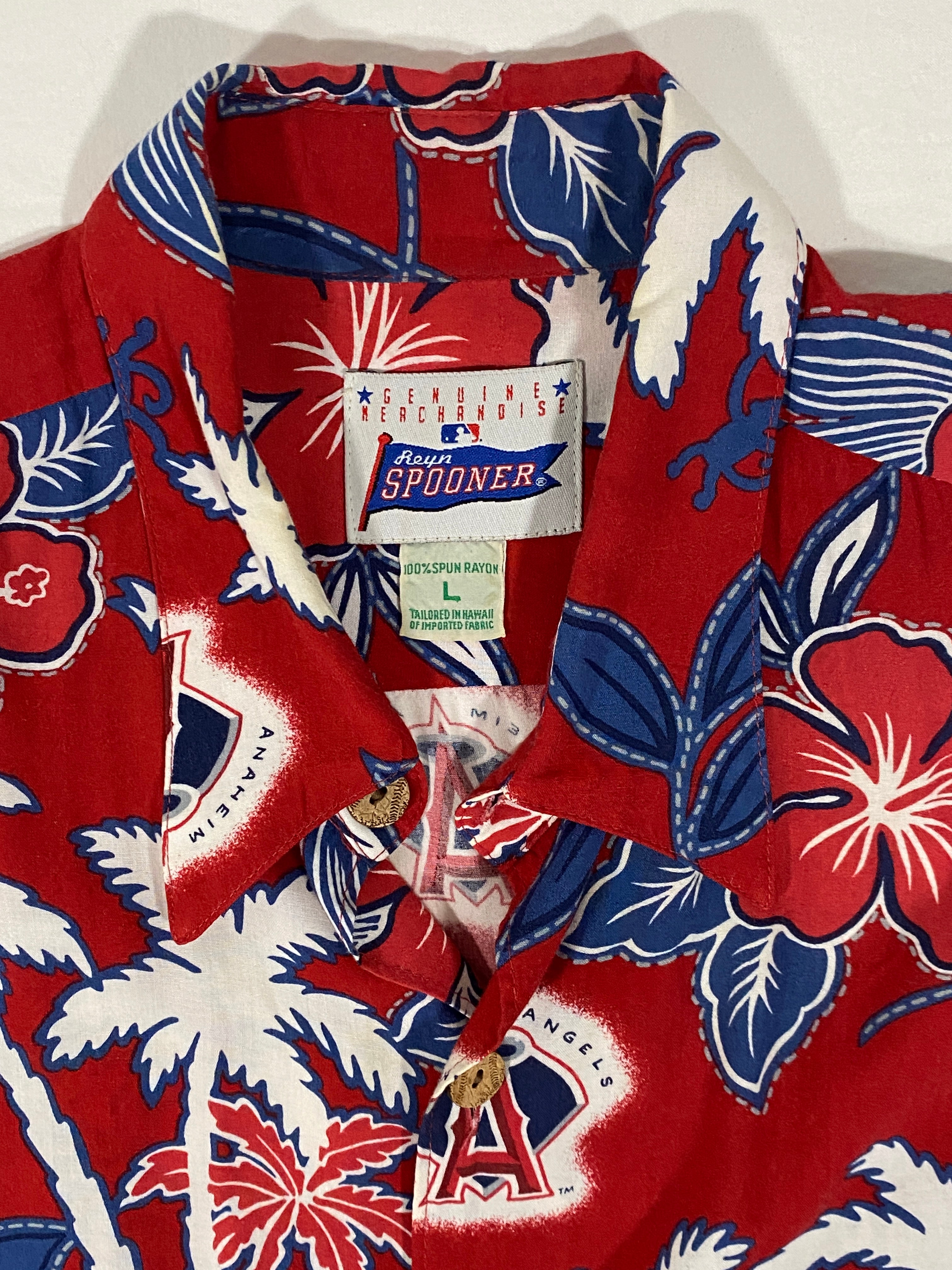 Reyn Spooner Men's Size L Red W&B MLB Anaheim Angels 100% Rayon Hawaiian  Shirt