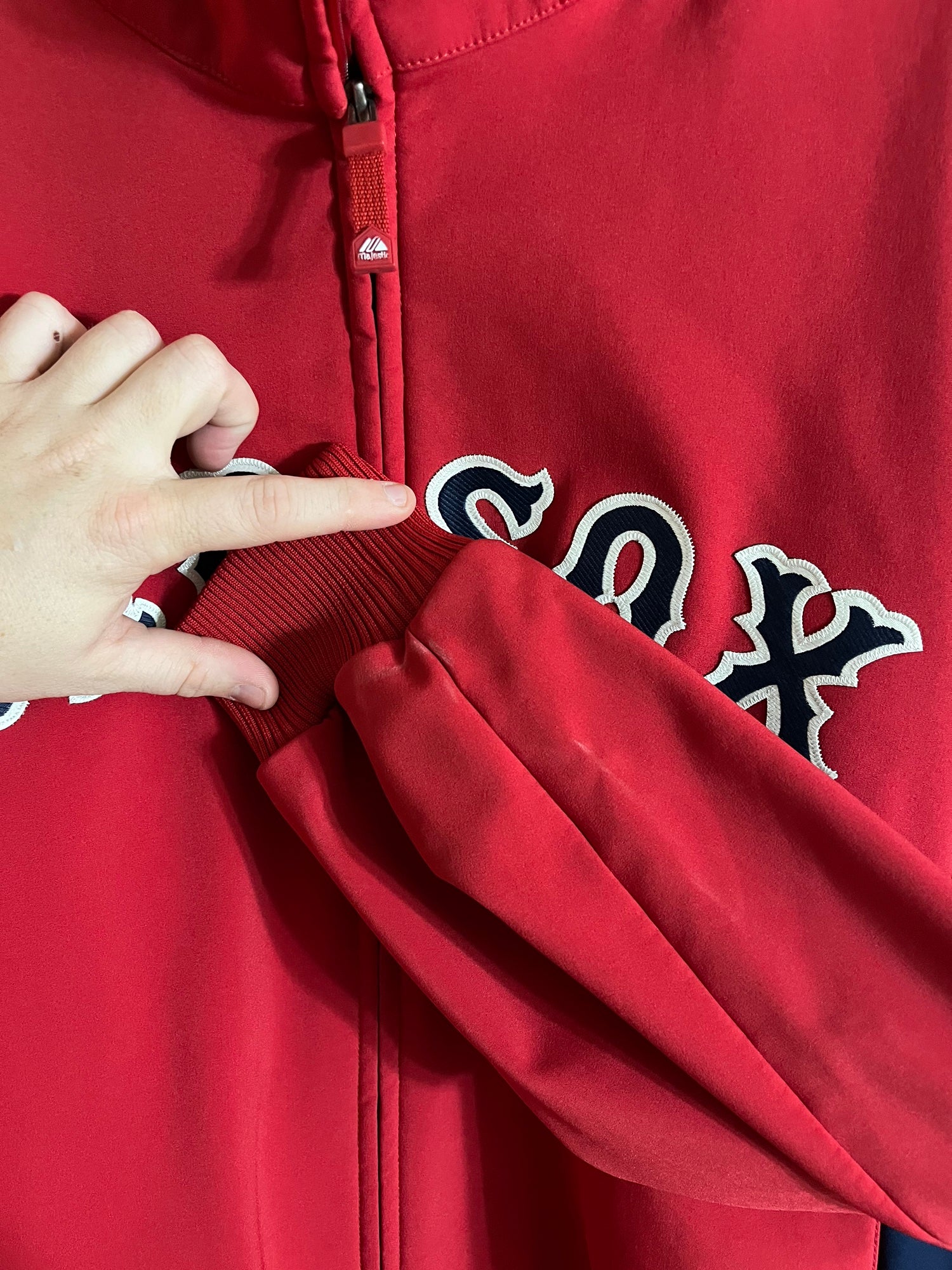 Boston Red Sox Jacket Men Large Coat MLB Baseball Majestic Warm Up