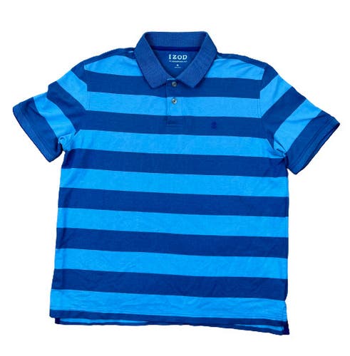 Izod Advantage Polo Solid Blue Striped Short Sleeve Golf Polo Men's M