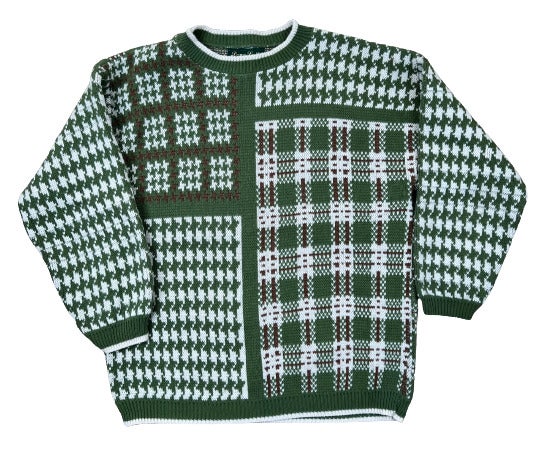 Dana Scott Fall Collection Geometric Printed Pullover Sweater Green Men's M
