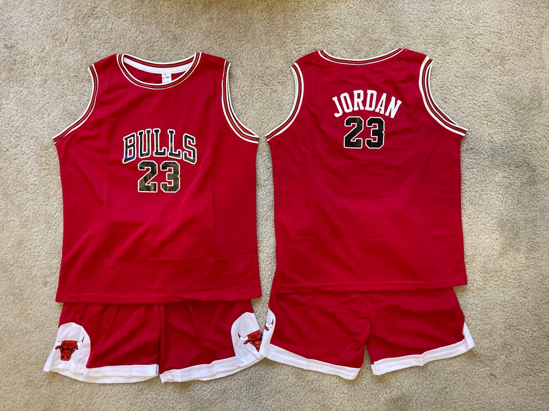 Youth Kids Jordan Basketball NBA Uniform - Jersey & Shorts - Bulls - Boys 2T-4T, 5-10 - Red