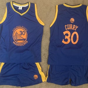 Youth Kids Curry Basketball Uniform - Jersey & Shorts - Warriors - Boys 2T-4T, 5-10 - Blue