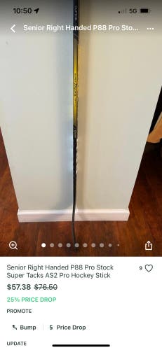 Senior Right Handed P88 Pro Stock Super Tacks AS2 Pro Hockey Stick Bundle