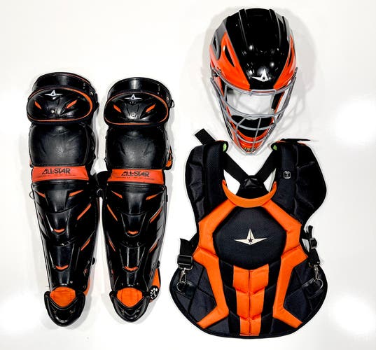 Black & Orange 2Tone NOCSAE Adult All-Star S7 System Seven AXIS Pro Baseball Catcher’s Set Equipment
