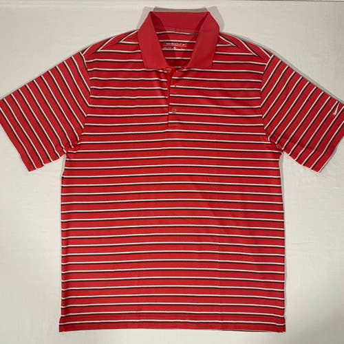 NIKE Golf Dri-FIT Mens Size L Salmon Striped Short Sleeve Performance Polo Shirt