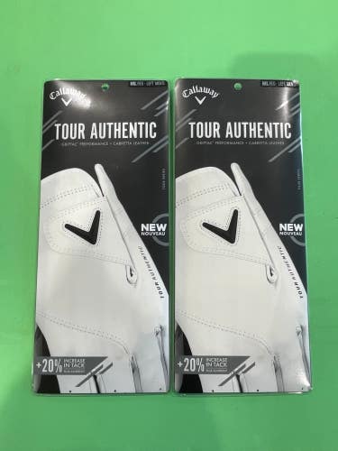 New Men's Medium Callaway Tour Authentic Left Glove (2 Pack)
