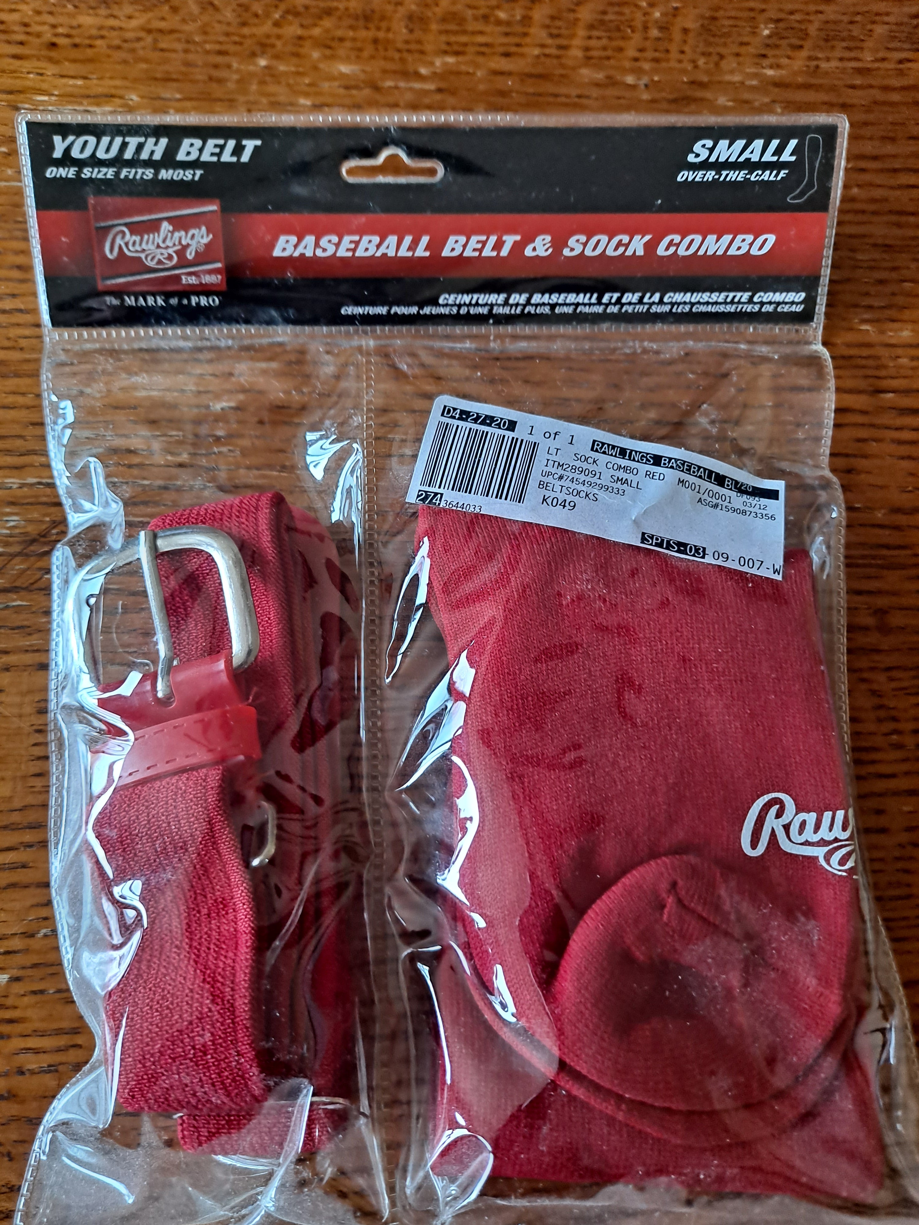 Set Ceinture Et Chaussettes De Baseball Rawlings – Taille MEDIUM – Rouge – NEUF