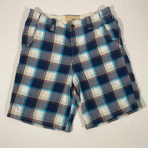 Hollister Chino Shorts Men 32 Multicolor Plaid 10" Inseam Flap Pockets Casual