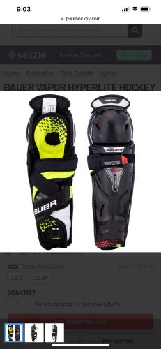 BAUER VAPOR HYPERLITE HOCKEY SHIN GUARDS - JUNIOR 11”