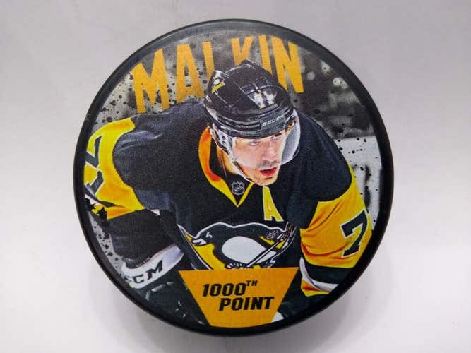 EVGENI MALKIN 1000th POINT Pittsburgh Penguins NHL Souvenir Hockey Puck