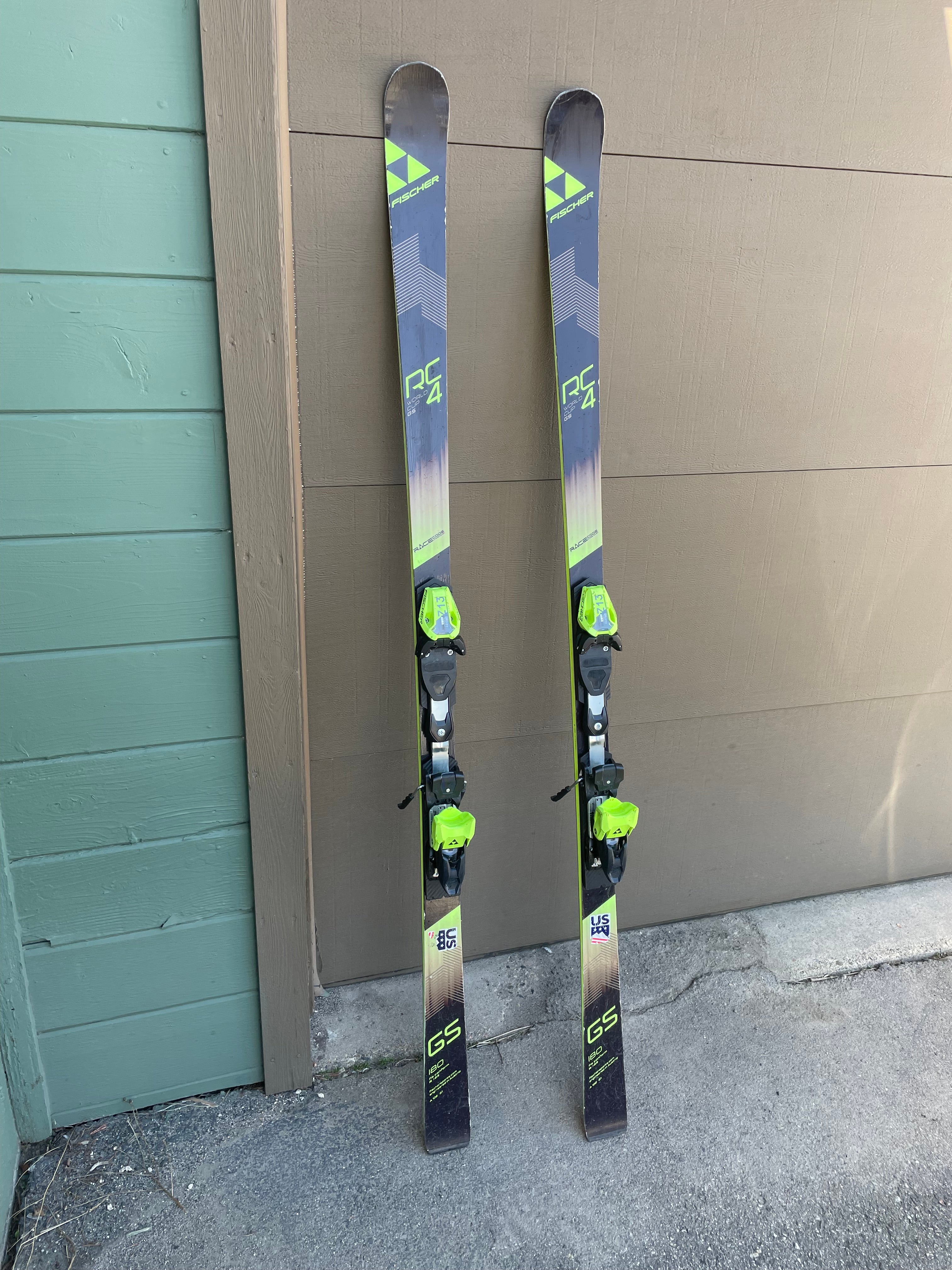 Used Fischer 180 cm Racing RC4 World Cup GS Skis With Bindings Max