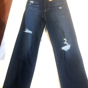Levis Ribcage Straight Ankle Distressed Dark Blue High Jeans 25 x 27 NWT $70val