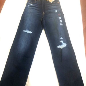 Levis Ribcage Straight Ankle Distressed Dark Blue High Jeans 24 x 27 NWT $70val